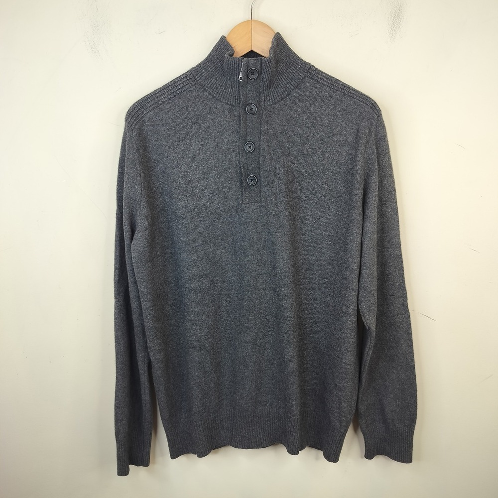 Banana Republic Merino Wool Sweater Mens Large Button Zip Mock Neck Italian Yarn